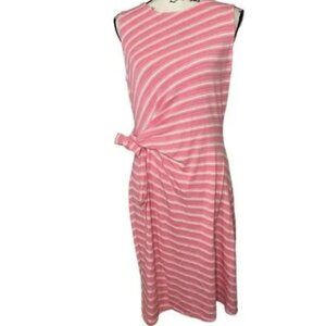 Talbots Diagonal Stripe Dress Sz XL French Terry Pink White Side Tie Sleeveless
